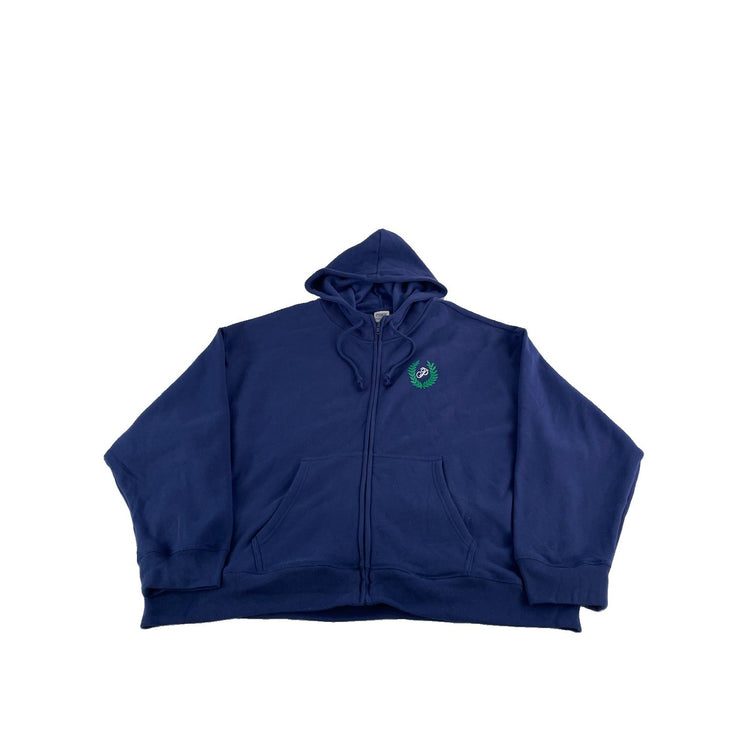 Womens Victoria Secret PINK Navy Blue Full Zip Hoodie Back Graphic Crest SizeXXL