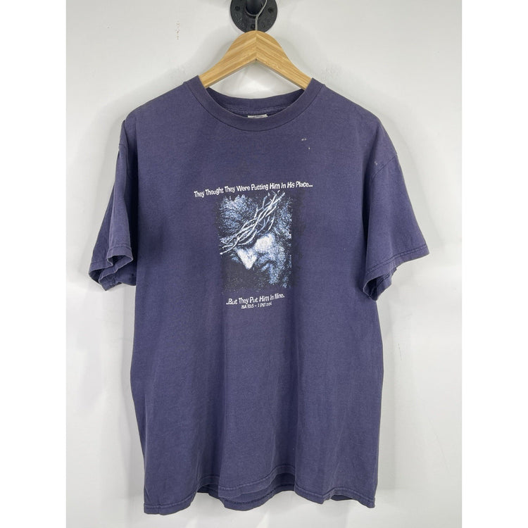 Vintage Living Epistles Christian Jesus Dark Blue Graphic T Shirt Sz Large