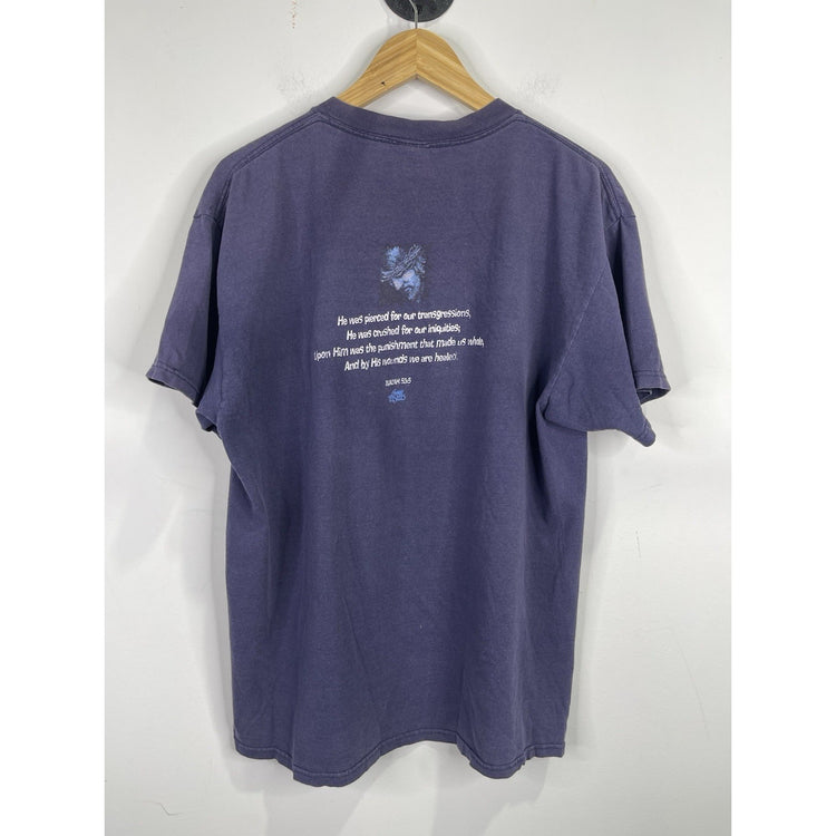 Vintage Living Epistles Christian Jesus Dark Blue Graphic T Shirt Sz Large