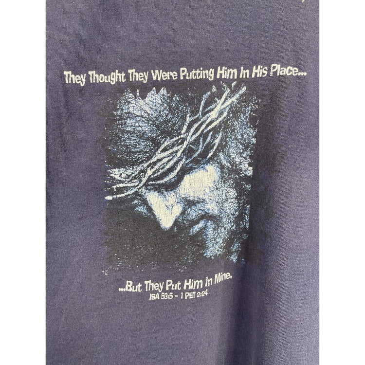 Vintage Living Epistles Christian Jesus Dark Blue Graphic T Shirt Sz Large