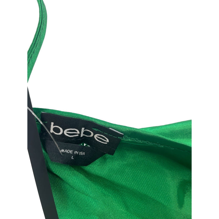 Women's Bebe Green Satin Slip Dress, Size L