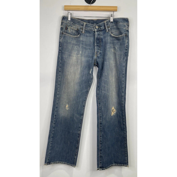 Men’s Abercrombie & Fitch 5 Pocket Straight Distressed Wash Denim Jeans 33x32
