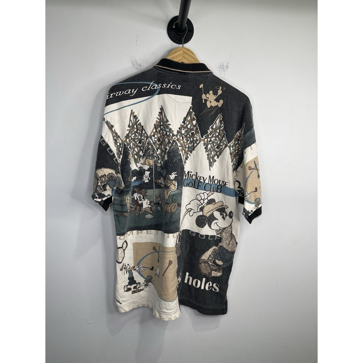 Vintage 1990s THE DISNEY STORE Mickey Donald Duck Goofy Golf Club Polo Shirt XL