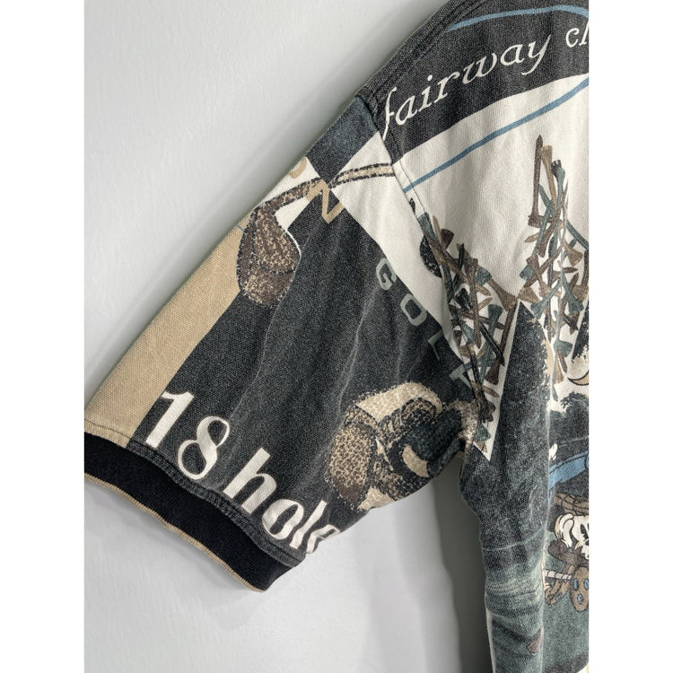 Vintage 1990s THE DISNEY STORE Mickey Donald Duck Goofy Golf Club Polo Shirt XL