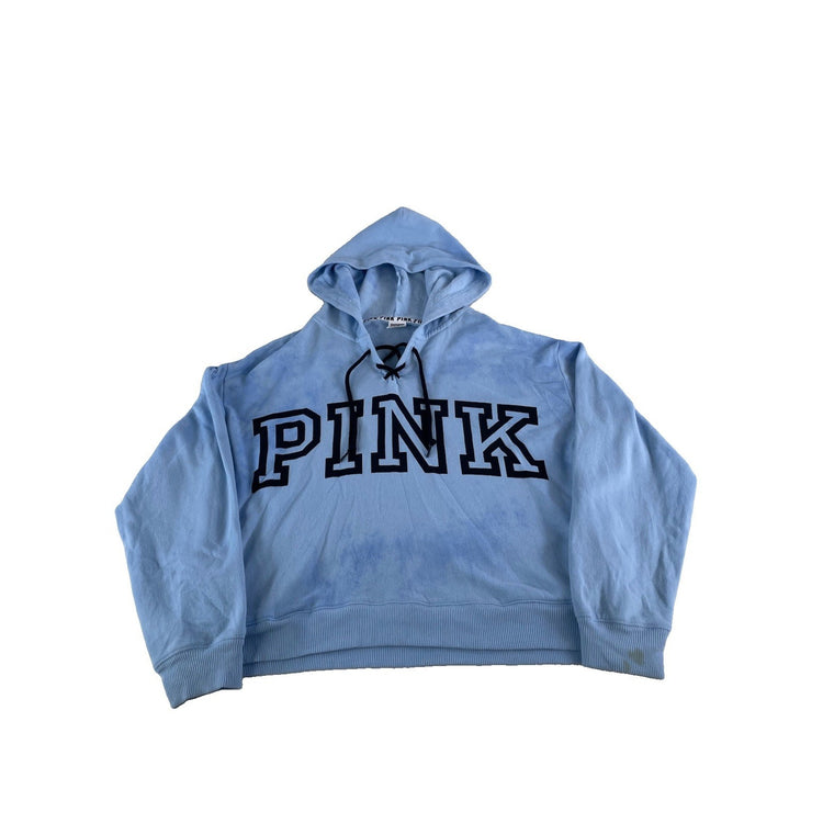 Womens Victoria's Secret PINK Lace-Up Neck Hoodie Baby Blue Size L