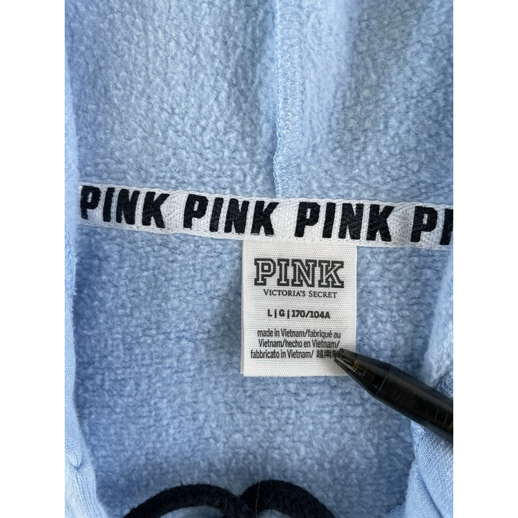 Womens Victoria's Secret PINK Lace-Up Neck Hoodie Baby Blue Size L