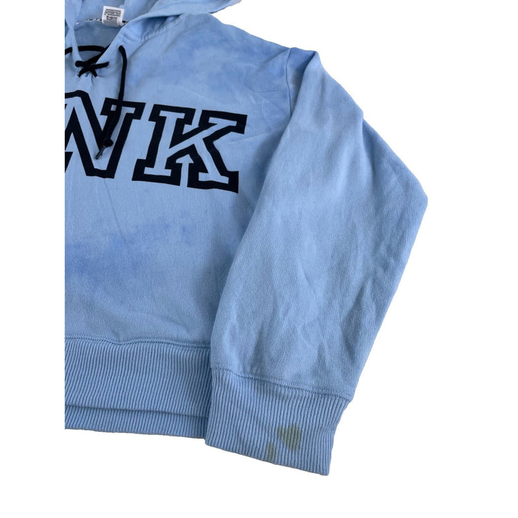 Womens Victoria's Secret PINK Lace-Up Neck Hoodie Baby Blue Size L