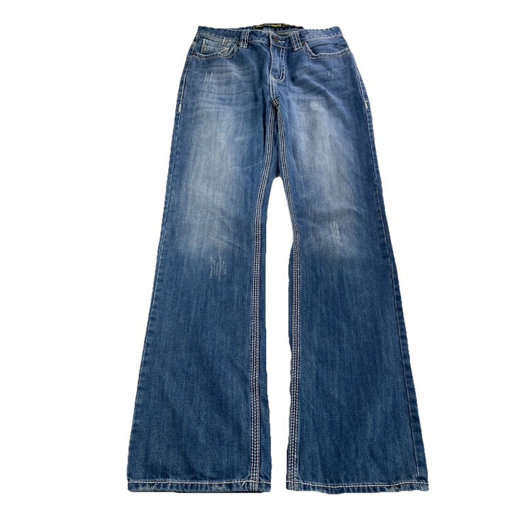 Mens Rock&Roll Cowboy Denim Loose Fit Blue Jeans Size 33x36