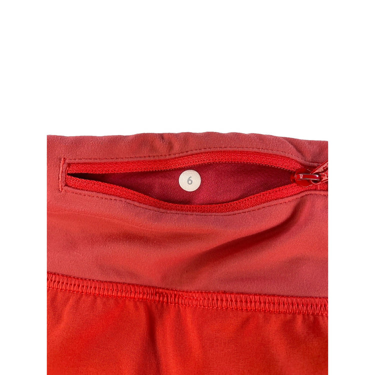 Womens Lululemon Autumn Orange Rust Red Low Rise Lined Running Short Size 6