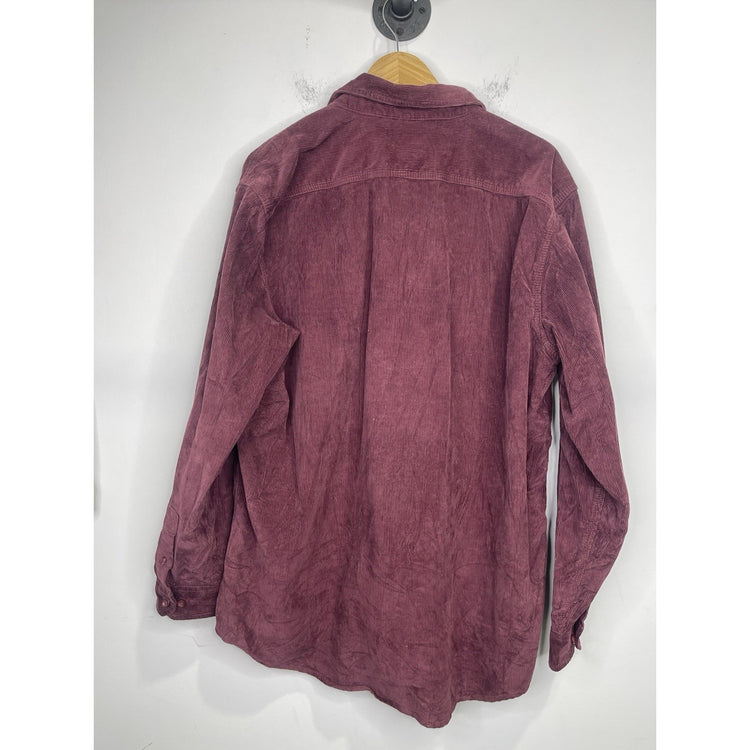 Men’s VTG LL BEAN Corduroy Button Down Shirt Maroon 100% Cotton Sz Large Tall