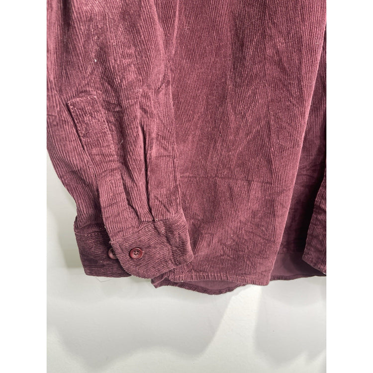 Men’s VTG LL BEAN Corduroy Button Down Shirt Maroon 100% Cotton Sz Large Tall