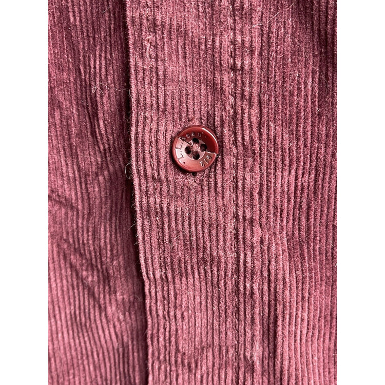 Men’s VTG LL BEAN Corduroy Button Down Shirt Maroon 100% Cotton Sz Large Tall