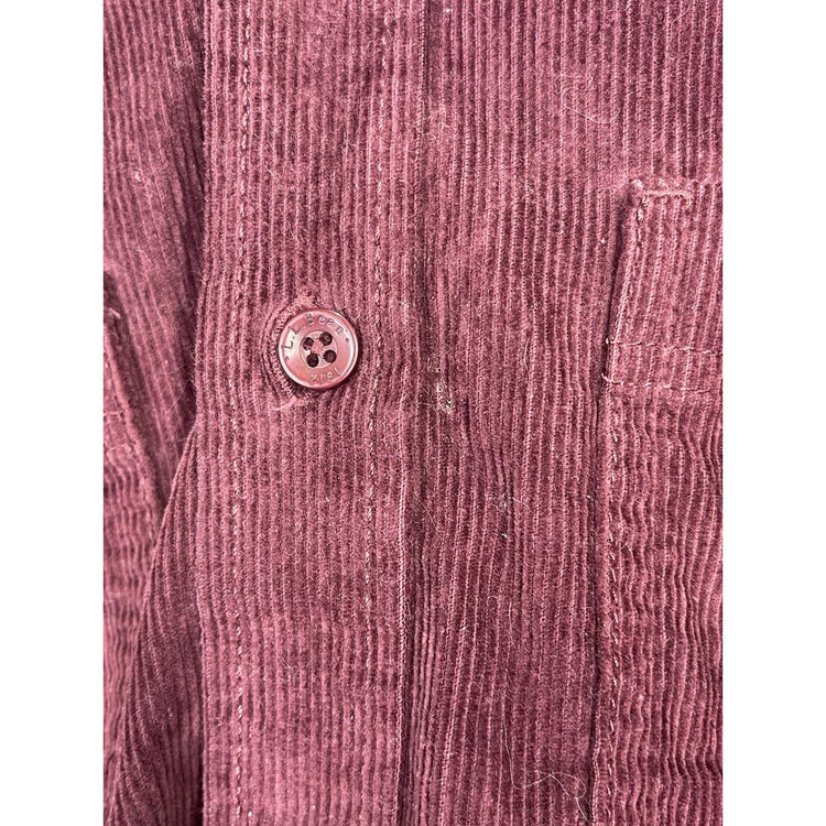 Men’s VTG LL BEAN Corduroy Button Down Shirt Maroon 100% Cotton Sz Large Tall