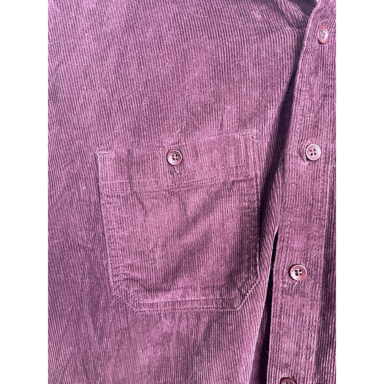 Men’s VTG LL BEAN Corduroy Button Down Shirt Maroon 100% Cotton Sz Large Tall
