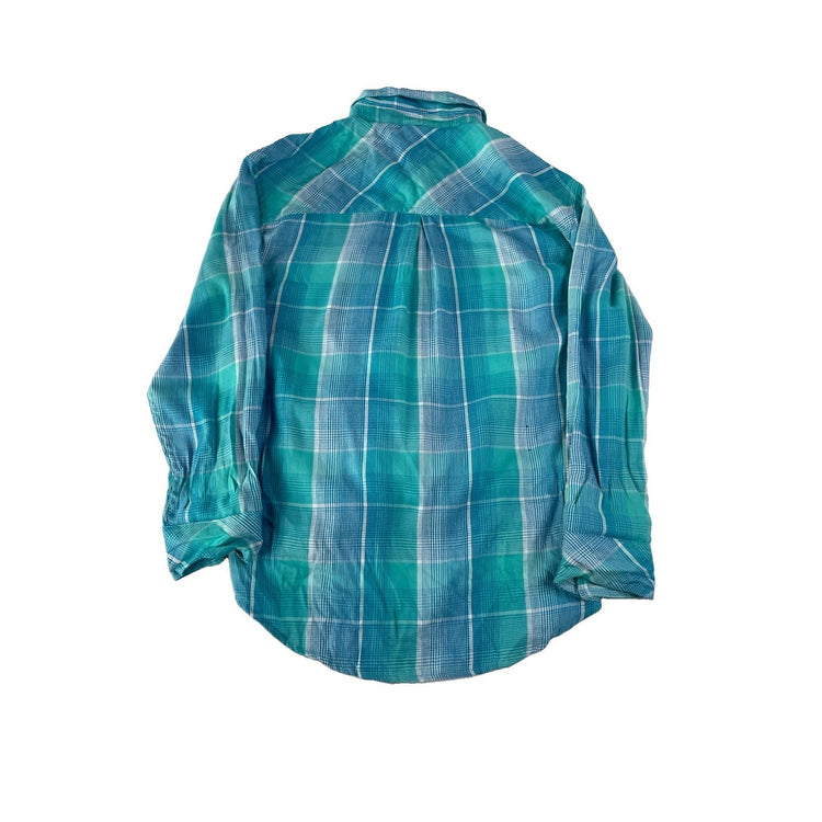 Boys NWT Arizona Jean Co. Blue Turquoise Plaid Long Sleeve ButtonUp Shirt Size M