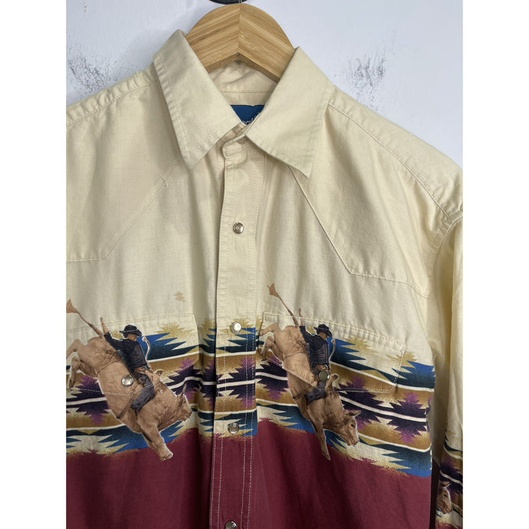 Men’s Vintage Wrangler Maroon Western Cowboy Pearl Snap Long Sleeve Shirt Sz L