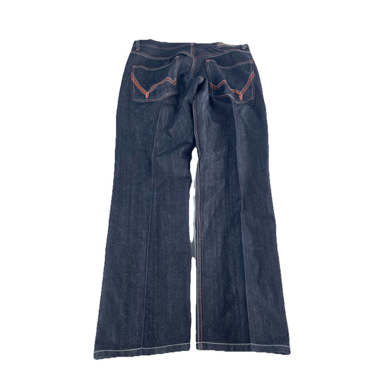 Mens Red Diamond Relaxed Straight Leg Street Wear Black Denim Jeans Size 38x32