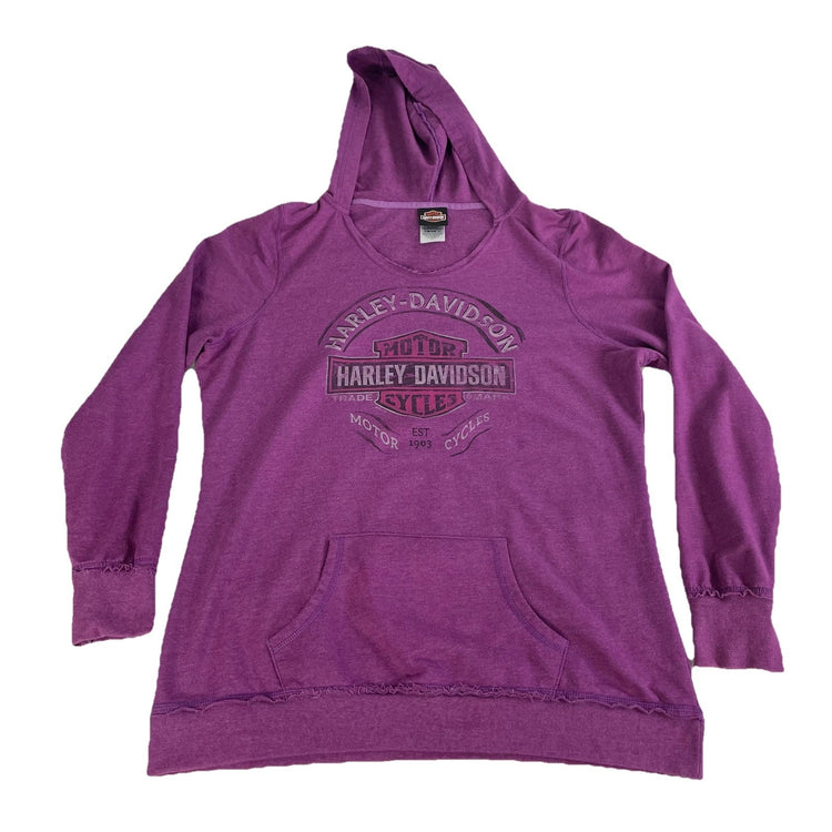 Womens Y2k Harley Davidson ColdShoulder Graphic Pullover Hoodie Size Xl