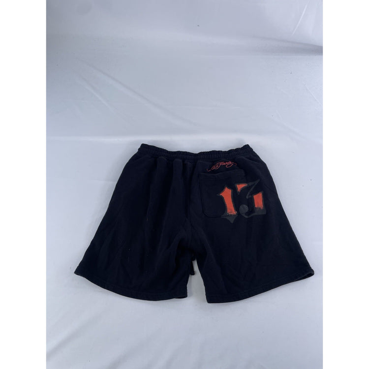 Mens Ed Hardy Black Swallows Fleece Graphic Sweat Shorts Size Large