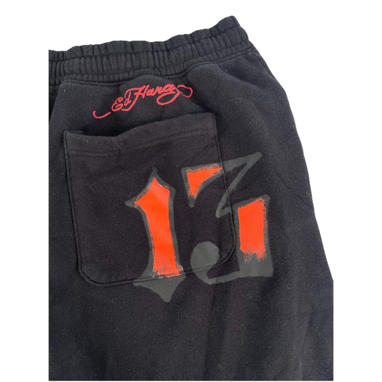 Mens Ed Hardy Black Swallows Fleece Graphic Sweat Shorts Size Large