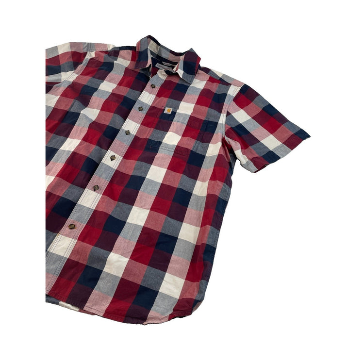 Men's Carhartt Red Navy Plaid Relaxed Fit Button Down Shirt Size XL