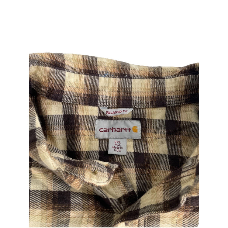 Mens Carhartt Brown Plaid Button-Up Longsleeve Flannel Size 2Xl Tall