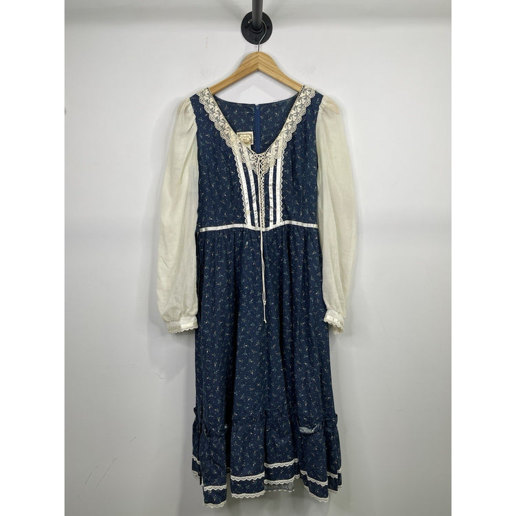 VNTG 1970s GUNNE SAX for Jessica McClintock Ditsy Floral Lace Up Maxi Dress 13