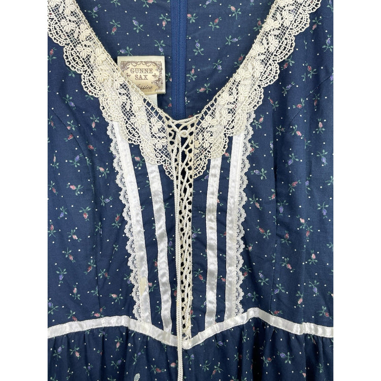 VNTG 1970s GUNNE SAX for Jessica McClintock Ditsy Floral Lace Up Maxi Dress 13