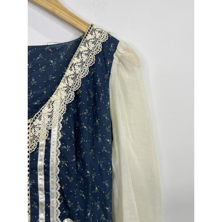 VNTG 1970s GUNNE SAX for Jessica McClintock Ditsy Floral Lace Up Maxi Dress 13