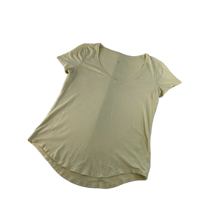 Women's Lululemon Pale Yellow V-Neck T-Shirt With Curved Hem Size L