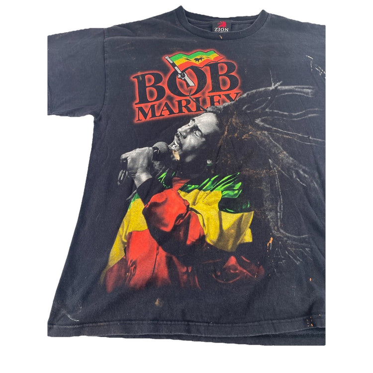 Mens Vintage Zion Rootswear Black Bob Marley T Graphic T Shirt Size XL