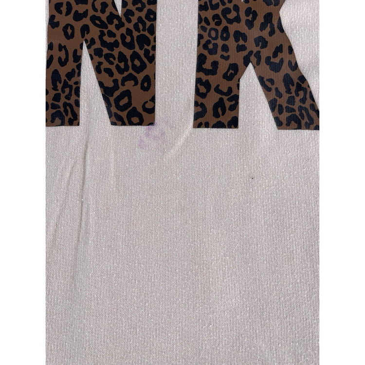 Womens PINK Victoria Secret Hoodie Beige Leopard Print Graphic Pullover Size L