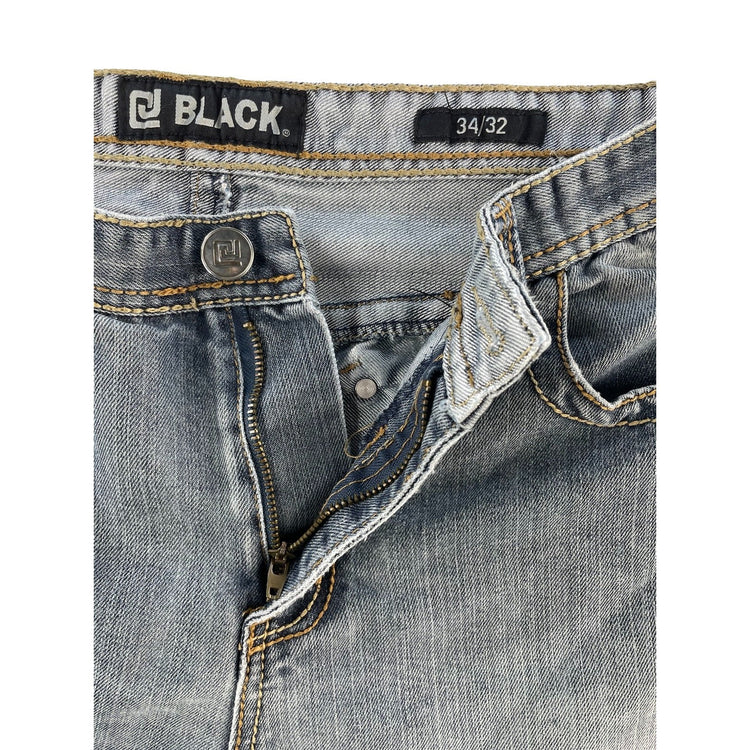 Mens Rude Black Jeans Y2K Mall Goth Iron Cross Bootcut Jeans Size 34x32
