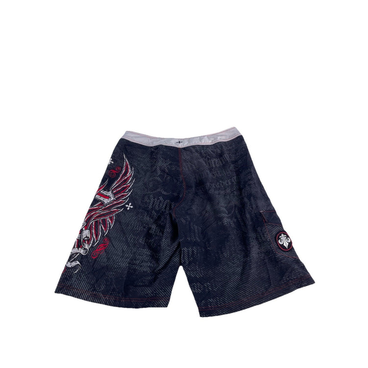 Mens Affliction Red Black & White Graphic Swim Trunks Size Xl