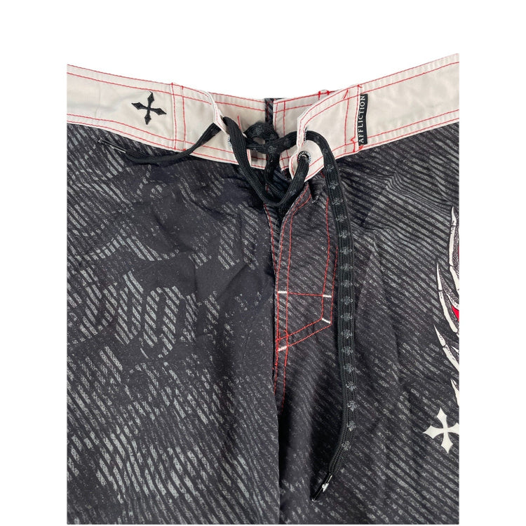 Mens Affliction Red Black & White Graphic Swim Trunks Size Xl