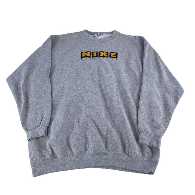 Mens Vintage Nike Athletics Gray Knitted Logo Crewneck Sweatshirt Size Xl