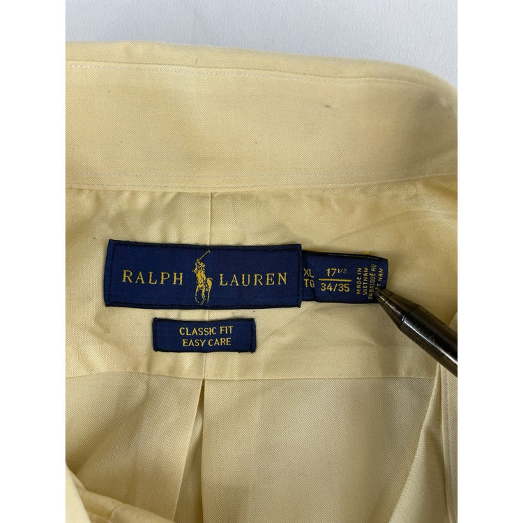 Mens Polo Ralph Lauren Classic Fit Light Yellow Button Down Shirt Size 17.5
