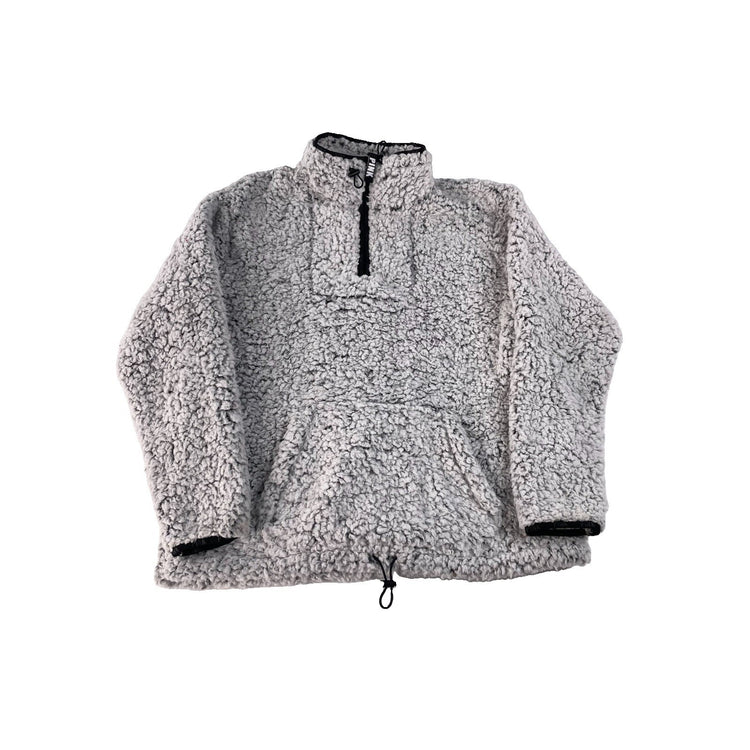 Womens PINK Victorias Secret Gray Faux Fur Quarter Zip Sweater Size Medium