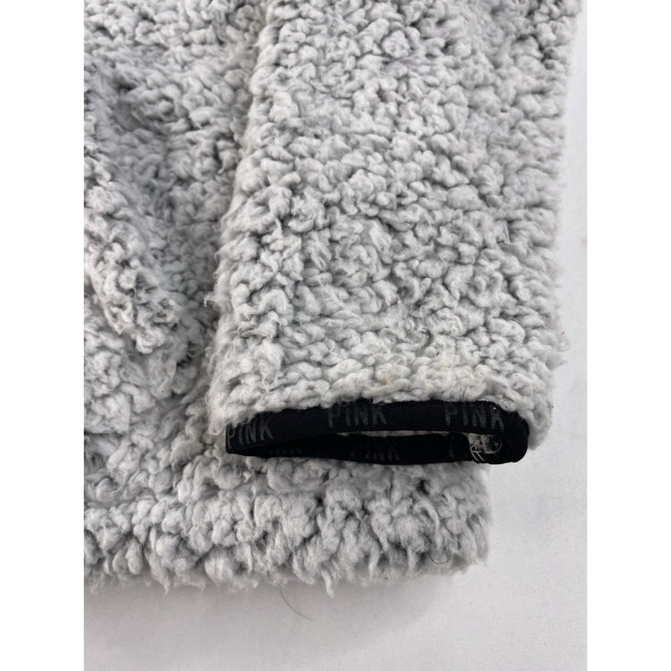 Womens PINK Victorias Secret Gray Faux Fur Quarter Zip Sweater Size Medium