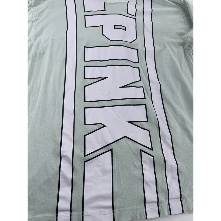 Womens Victoria’s Secret PINk Green & White Long Sleeve Shirt Size Medium