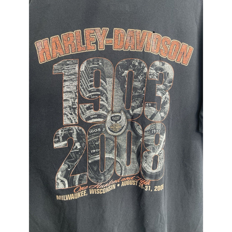 Men’s VTG Graphic Harley-Davidson T-Shirt 105th Anniversary Black 2008 Sz 2XL