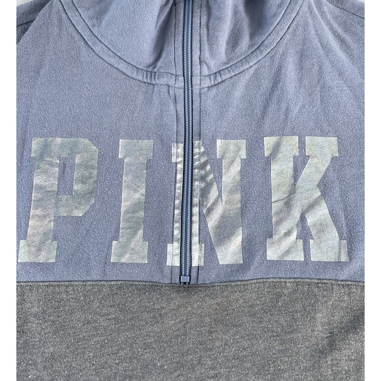 Womens Victoria Secret PINK Quarter Zip Sweatshirt Blue Grey Colorblock Size S