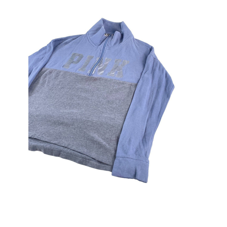 Womens Victoria Secret PINK Quarter Zip Sweatshirt Blue Grey Colorblock Size S