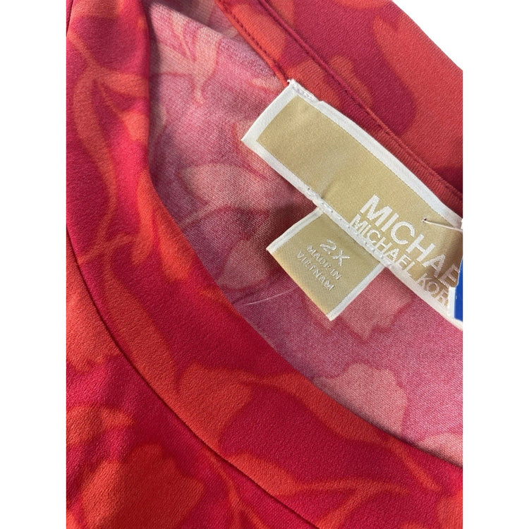 Womens Michael Kors Red Floral Print Sleeveless Blouse Size 2XL