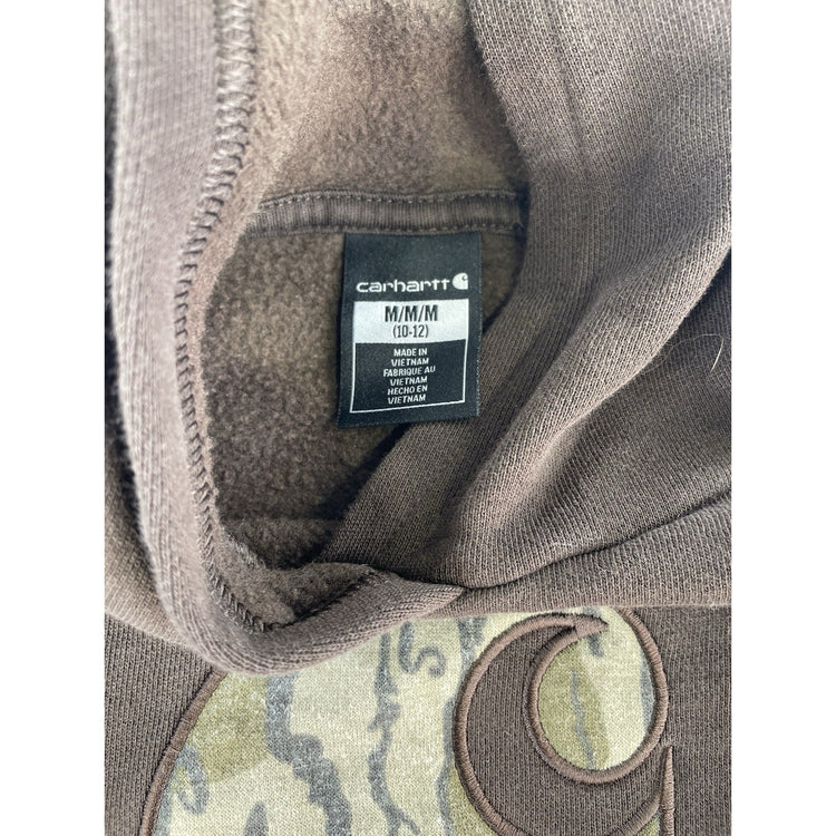 Kids Carhartt Embroidered Camo Logo Brown Hoodie Size Medium