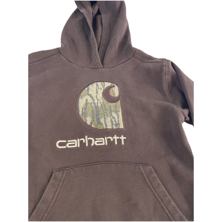 Kids Carhartt Embroidered Camo Logo Brown Hoodie Size Medium