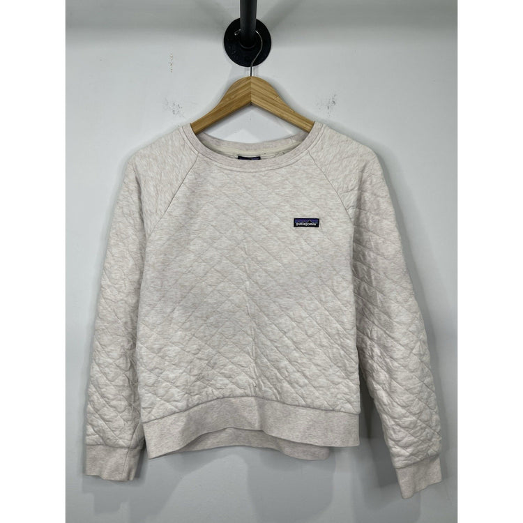 Patagonia Organic Cotton Quilt Crew Sweatshirt TYWH Cream Sz M Top Shirt Crop