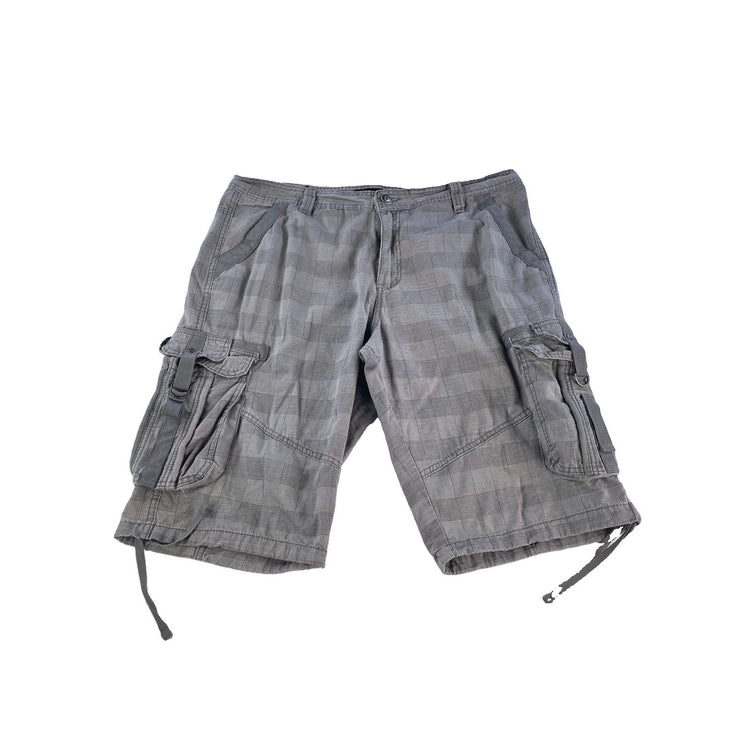 Mens Fried Denim Gray Plaid Multi Pocket Utility Tactical Cargo Shorts SIZE 38
