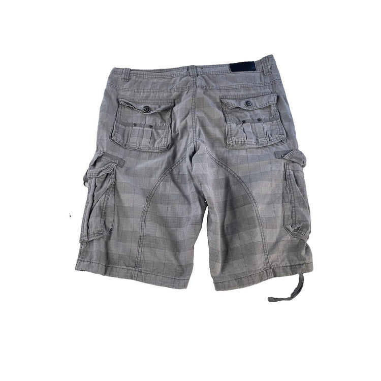 Mens Fried Denim Gray Plaid Multi Pocket Utility Tactical Cargo Shorts SIZE 38