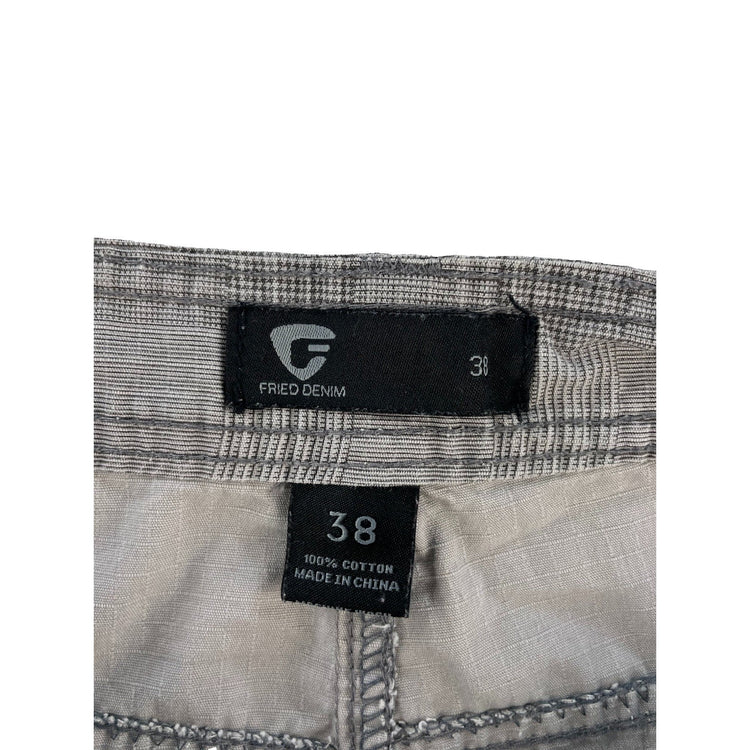 Mens Fried Denim Gray Plaid Multi Pocket Utility Tactical Cargo Shorts SIZE 38